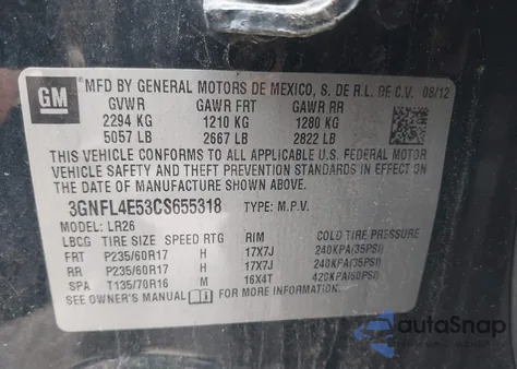 2012 Chevrolet Captiva Sport Ltz z USA, uszkodzony, nr VIN 3GNFL4E53CS655318